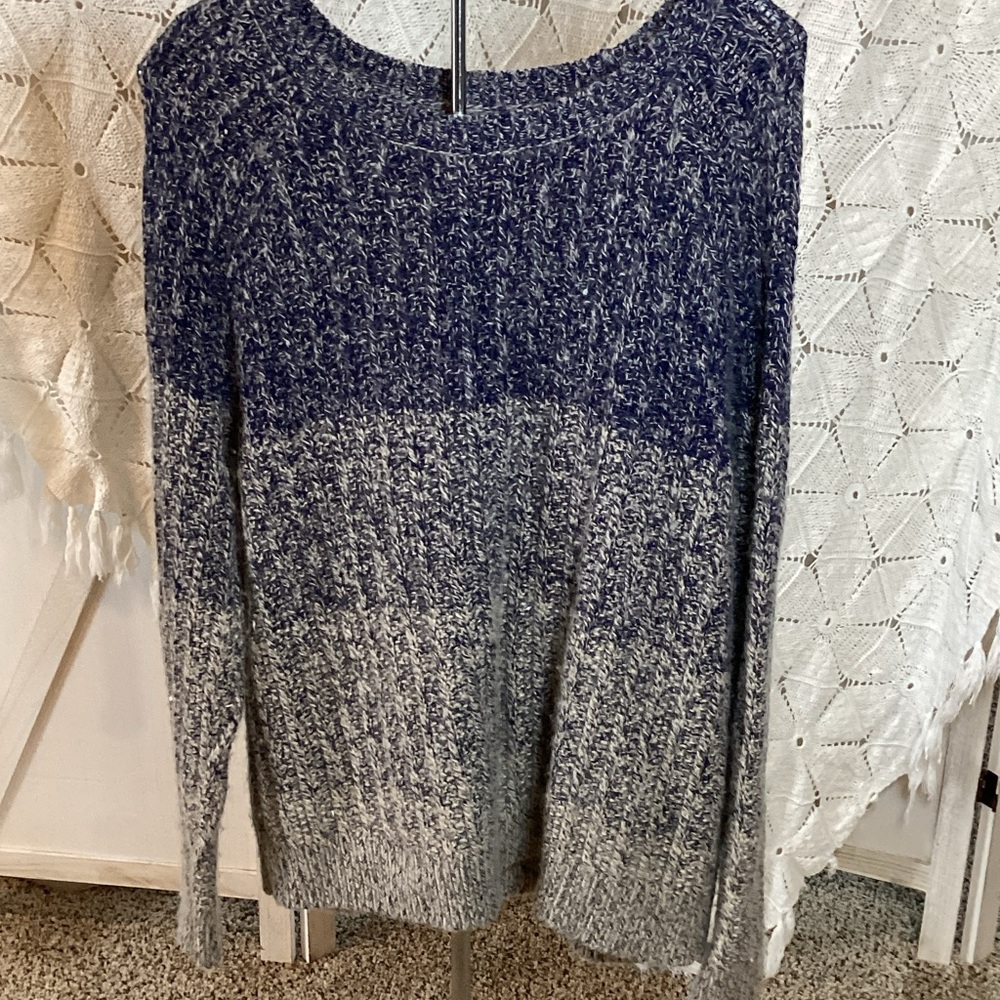 Lucky Brand Navy and Gray Crew Neck Sweater